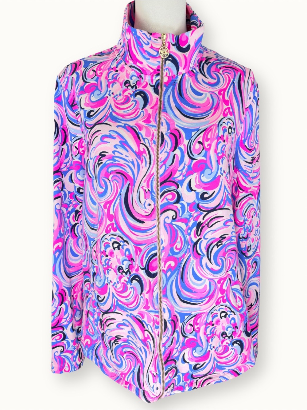 Lilly Pulitzer Leona UPF 50+ Full Zip Jacket Raz Berry Flamingoals L